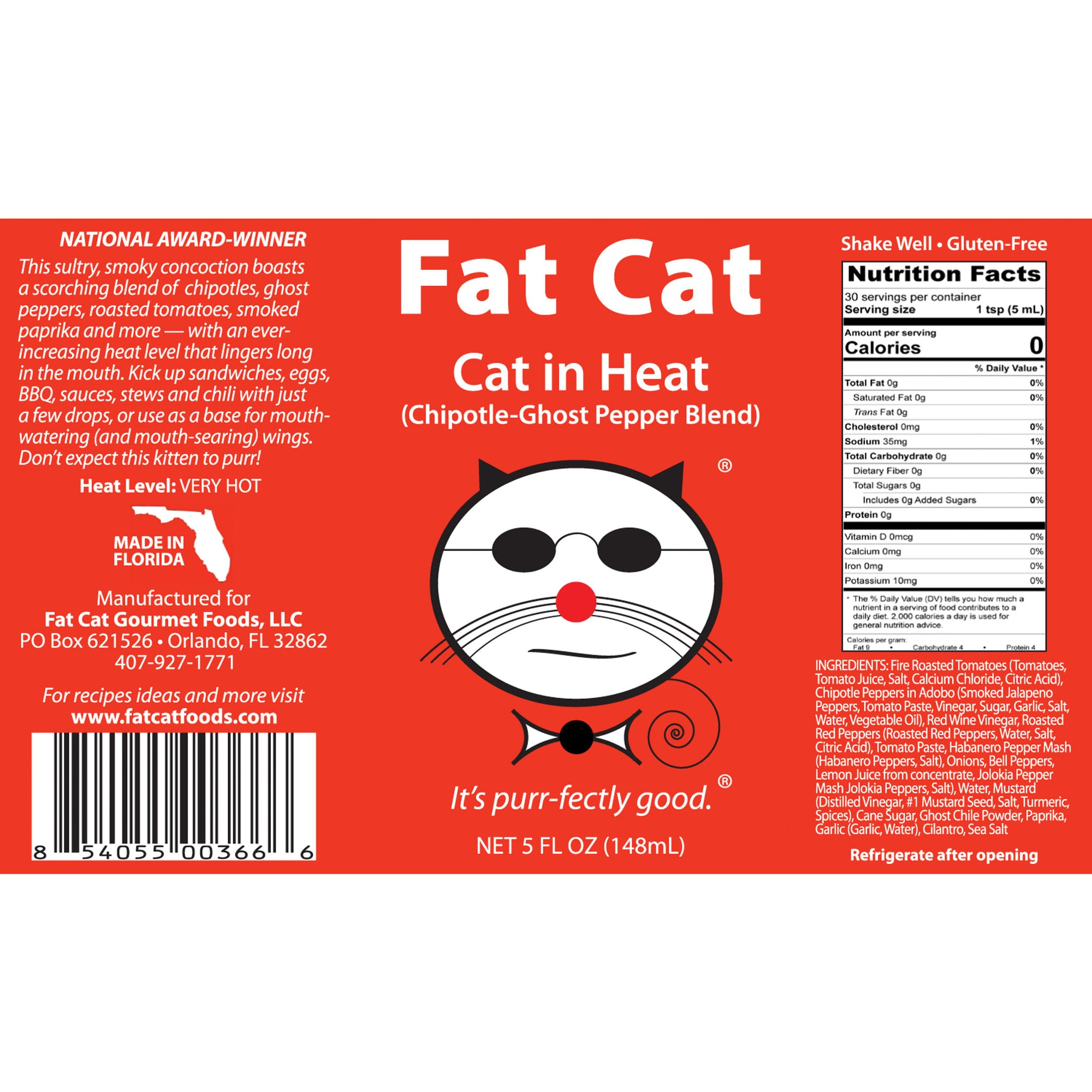 Cat in Heat Chipotle-Ghost Pepper Blend - Fat Cat Gourmet Hot Sauce & Specialty Condiments
