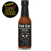 Bottle of Fat Cat Chairman Meow's Revenge hot sauce with a black label and 'As Seen on Hot Ones' badge.
